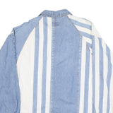 DMZ Mens Blue & White Striped Shirt L Cotton Blend Casual Buttoned Pocket