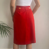Les Copains Midi Skirt - 24W UK 4 Red Cotton
