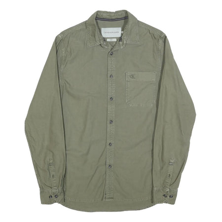 CALVIN KLEIN JEANS Mens Green Casual Shirt M Cotton Button Long Sleeve Chest