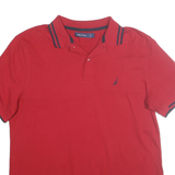 NAUTICA Mens Red & Navy Short Sleeve Basic Polo Shirt L Cotton Blend