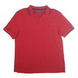 NAUTICA Mens Red & Navy Short Sleeve Basic Polo Shirt L Cotton Blend