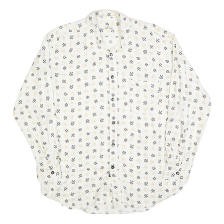 COLDOR Mens White & Grey Patterned Shirt XL Cotton Blend Long Sleeve Casual