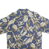VAN HEUSEN Mens Blue Cream Leaf Pattern Rayon Shirt M Tropical Casual Short
