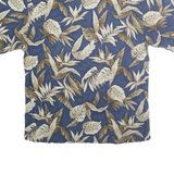 VAN HEUSEN Mens Blue Cream Leaf Pattern Rayon Shirt M Tropical Casual Short