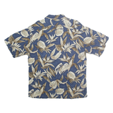 VAN HEUSEN Mens Blue Cream Leaf Pattern Rayon Shirt M Tropical Casual Short