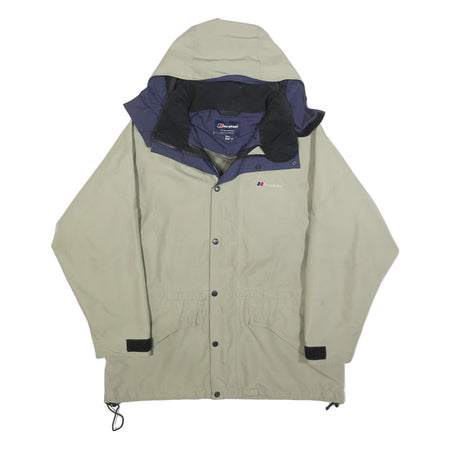 BERGHAUS Womens Beige & Navy Outdoor Jacket L Polyester Woven Zip Plain Hooded