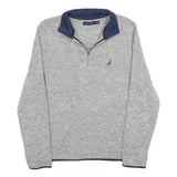 NAUTICA Mens Grey & Navy Plain Pullover Patterned V-Neck Regular L Jumper