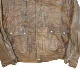 PORTRAIT Mens Brown Leather Zip Jacket XL Leather Plain Classic Fit Button