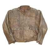 PORTRAIT Mens Brown Leather Zip Jacket XL Leather Plain Classic Fit Button