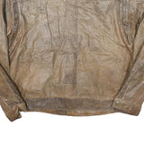 PORTRAIT Mens Brown Leather Zip Jacket XL Leather Plain Classic Fit Button