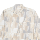 SIEDEN STICKER Mens Beige & Grey Abstract Pattern Shirt XL Polycotton Long