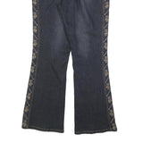 TEMCHE Womens Blue Regular Flared Denim Medium Wash W30 L32 Embroidered Side