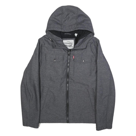 LEVI'S Mens Grey Hooded Jacket S Polyester Blend Zip Pocket Casual