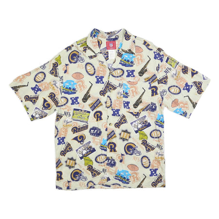 NFL Mens Cream St Louis Rams Rayon Shirt M Vintage Football Logos