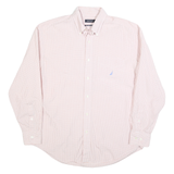 NAUTICA Mens Pink & White Check Shirt L Cotton Blend Button-Down Sleeve