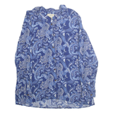 TRAVELSMITH Womens Blue Paisley Shirt L Rayon Long Sleeve Button Closure