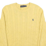 POLO RALPH LAUREN Womens Yellow Patterned Jumper Cable Knit Crew Neck M Cotton