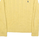 POLO RALPH LAUREN Womens Yellow Patterned Jumper Cable Knit Crew Neck M Cotton