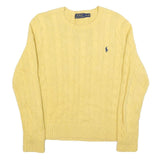 POLO RALPH LAUREN Womens Yellow Patterned Jumper Cable Knit Crew Neck M Cotton