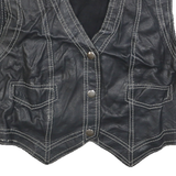 Womens Black Leather Button Jacket M Leather Waistcoat Cropped Vintage Style