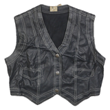 Womens Black Leather Button Jacket M Leather Waistcoat Cropped Vintage Style