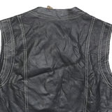 Womens Black Leather Button Jacket M Leather Waistcoat Cropped Vintage Style