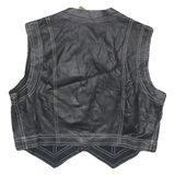 Womens Black Leather Button Jacket M Leather Waistcoat Cropped Vintage Style