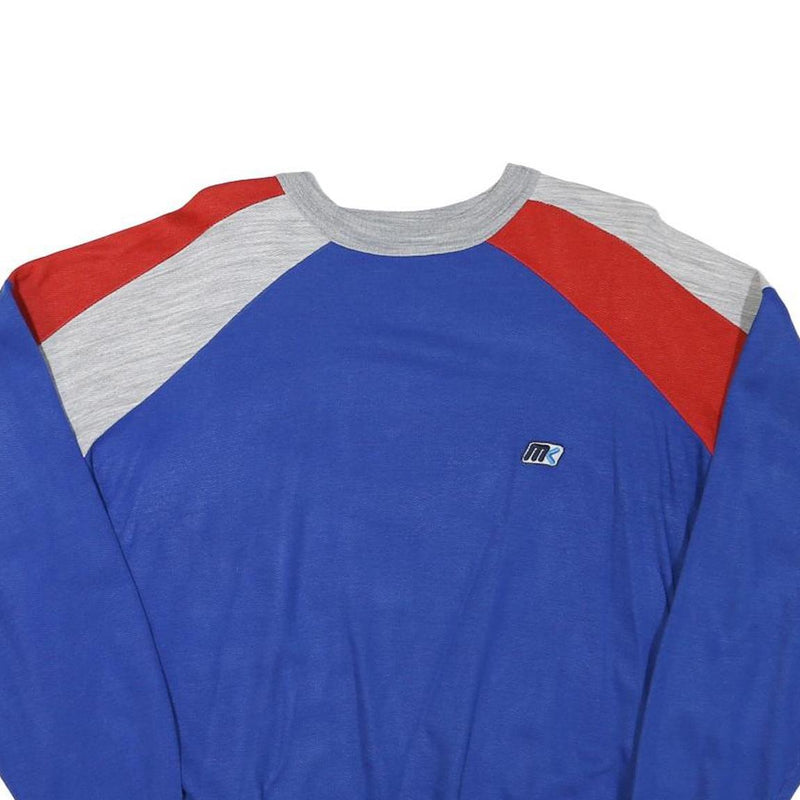 Womens Blue & Red Sweatshirt Round Neck L Colourblock Polyester Blend Casual