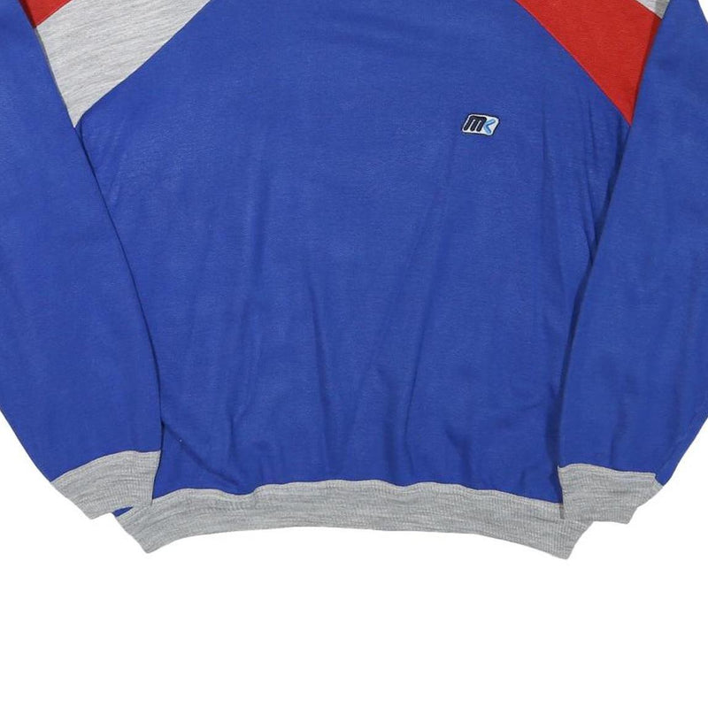 Womens Blue & Red Sweatshirt Round Neck L Colourblock Polyester Blend Casual