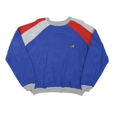 Womens Blue & Red Sweatshirt Round Neck L Colourblock Polyester Blend Casual