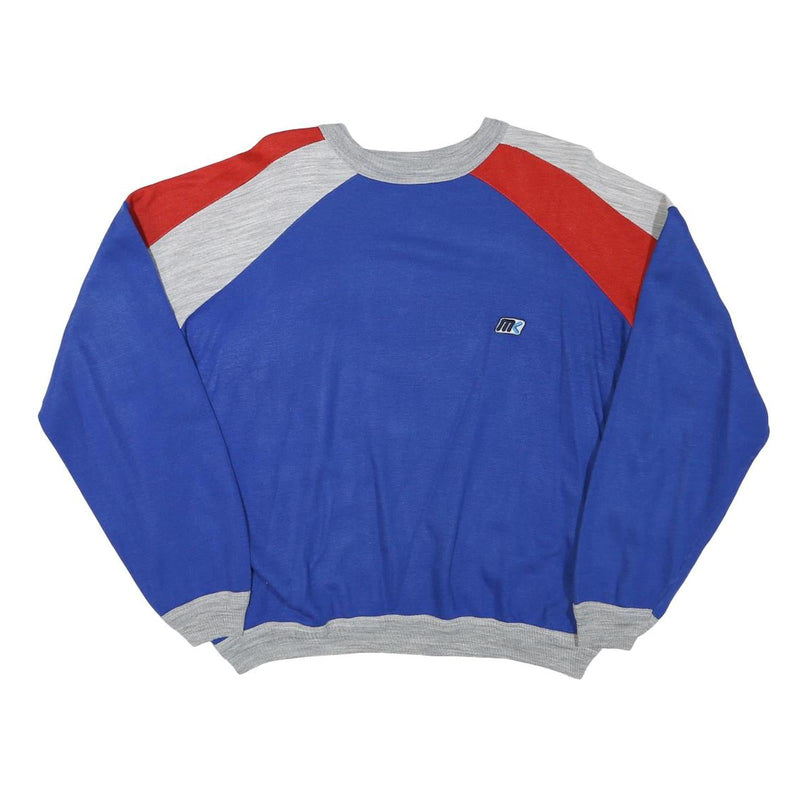 Womens Blue & Red Sweatshirt Round Neck L Colourblock Polyester Blend Casual