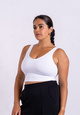 Organic Cotton V-Neck Cropped Tank Top, White
