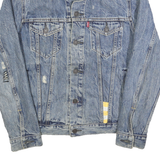 LEVI'S Mens Blue Denim Button Jacket S Cotton Plain Distressed Casual