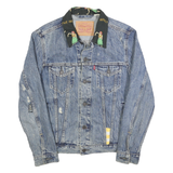 LEVI'S Mens Blue Denim Button Jacket S Cotton Plain Distressed Casual