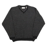 GERALD PALMER Mens Black Patterned Jumper V-Neck Basic Knit M Acrylic Classic