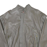 Mens Grey Leather Bomber Jacket M Smooth Plain Zipped Pockets Style