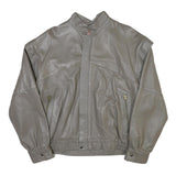 Mens Grey Leather Bomber Jacket M Smooth Plain Zipped Pockets Style