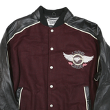 DALLAS LEATHER Mens Burgundy & Black Wool Blend Varsity Jacket L Button Bomber