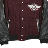 DALLAS LEATHER Mens Burgundy & Black Wool Blend Varsity Jacket L Button Bomber