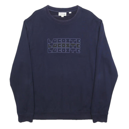 LACOSTE Mens Navy Sweatshirt XL Crew Neck Cotton Blend Pullover Logo Print