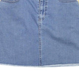 GUESS Womens Blue Denim Mini Cotton Blend Skirt L Striped Side Detailing Casual