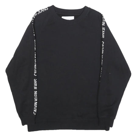CALVIN KLEIN JEANS Womens Black Sweatshirt Crew Neck XS Logo Tape Detail