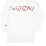STARTER Mens White Hoodie M Red Logo Cotton Blend Pullover Casual Sport