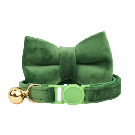 Anypet Large Dark Green Bow Cat Collar with Safety Buckle, Bell & Durable Adjustable Strap – Stylish Comfortable Pet Accessory for Cats