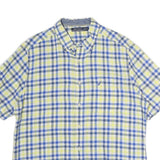 NAUTICA Mens Blue & Yellow Check Shirt L Cotton Short Sleeve Casual Summer