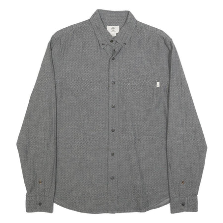 TIMBERLAND Mens Grey Pattern Cotton Shirt M Long Sleeve Button Collar Casual