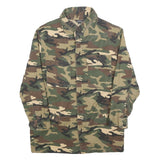 HAODUOYI Mens Green & Brown Camouflage Button Jacket S Cotton Casual Lightweight