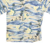 PIERRE CARDIN Mens Blue & Cream Hawaiian Shirt M Rayon Relaxed Fit