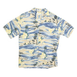 PIERRE CARDIN Mens Blue & Cream Hawaiian Shirt M Rayon Relaxed Fit