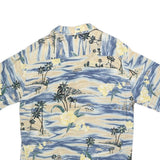 PIERRE CARDIN Mens Blue & Cream Hawaiian Shirt M Rayon Relaxed Fit